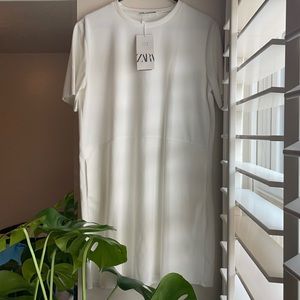 Zara White T-shirt Dress w/ Pocket